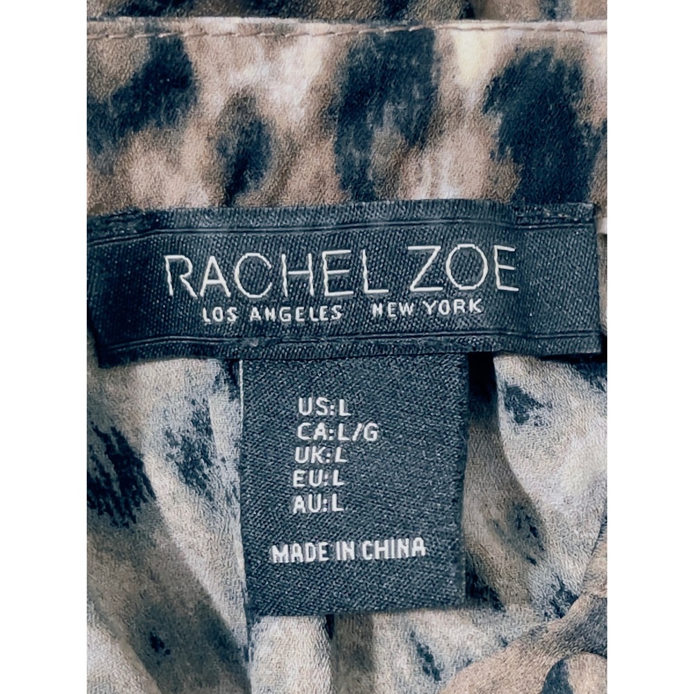 Rachel Zoe Women Neutral Button Front Blouse Large Animal Print Casual Flowy - Picture 9 of 9